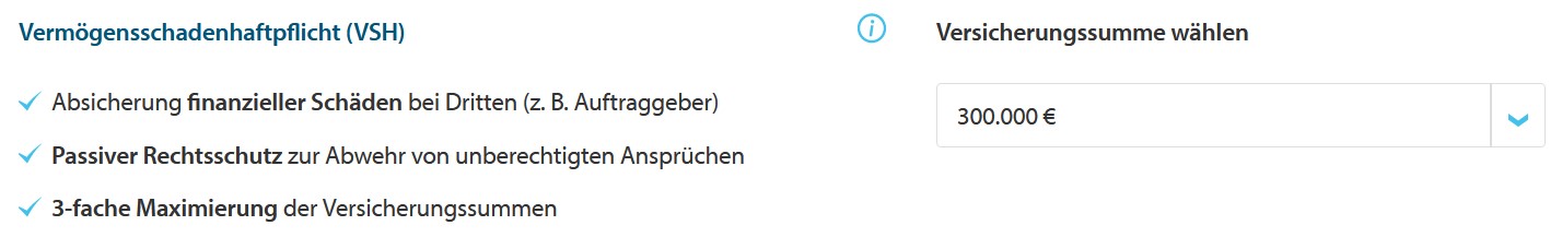 Vermögensschadenhaftpflichtsumme wählen (VSH)